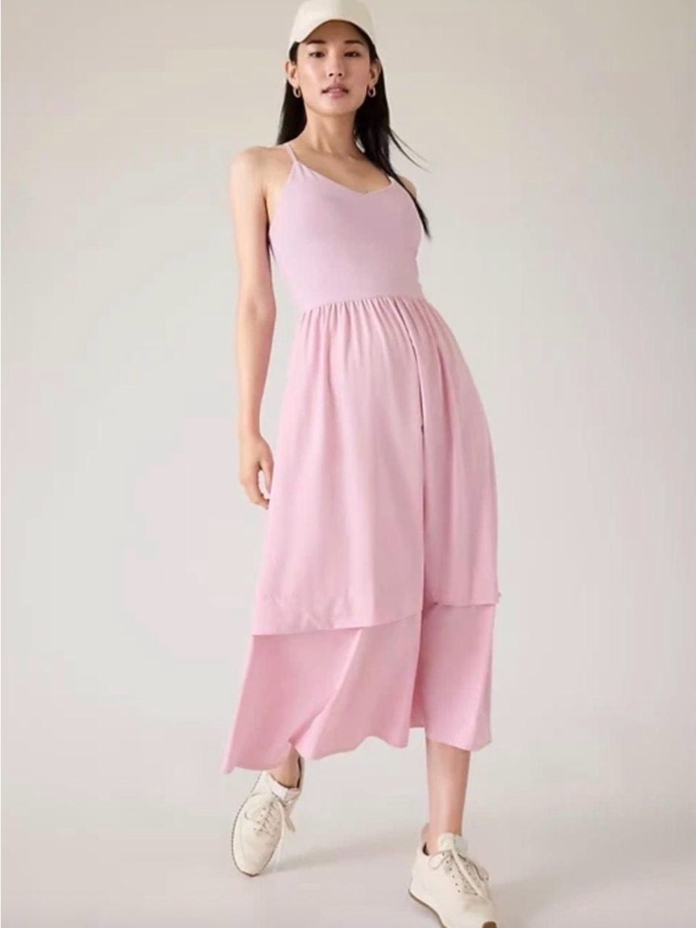 Athleta Elation V-neck Hybrid Dress Lavender Rose Pink Midi Small Lightweight